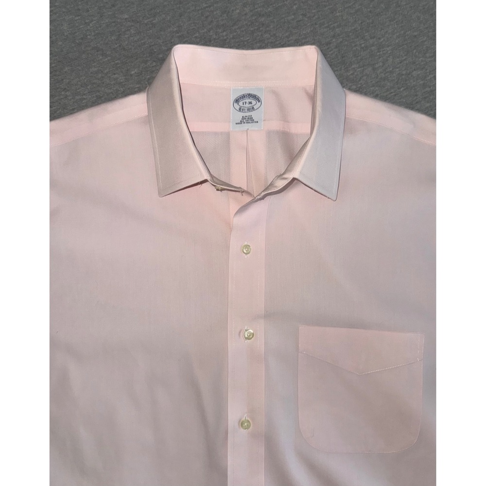 Brooks Brothers Mens Pink Slim Fit Non-Iron Dress Shirt Size 17 36 Business